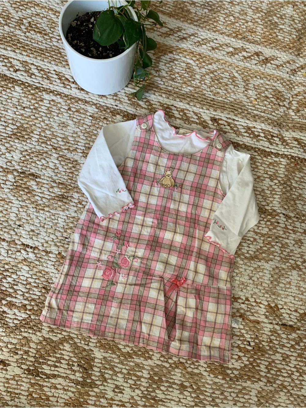 Vintage Classic Pooh plaid dress with long sleeve